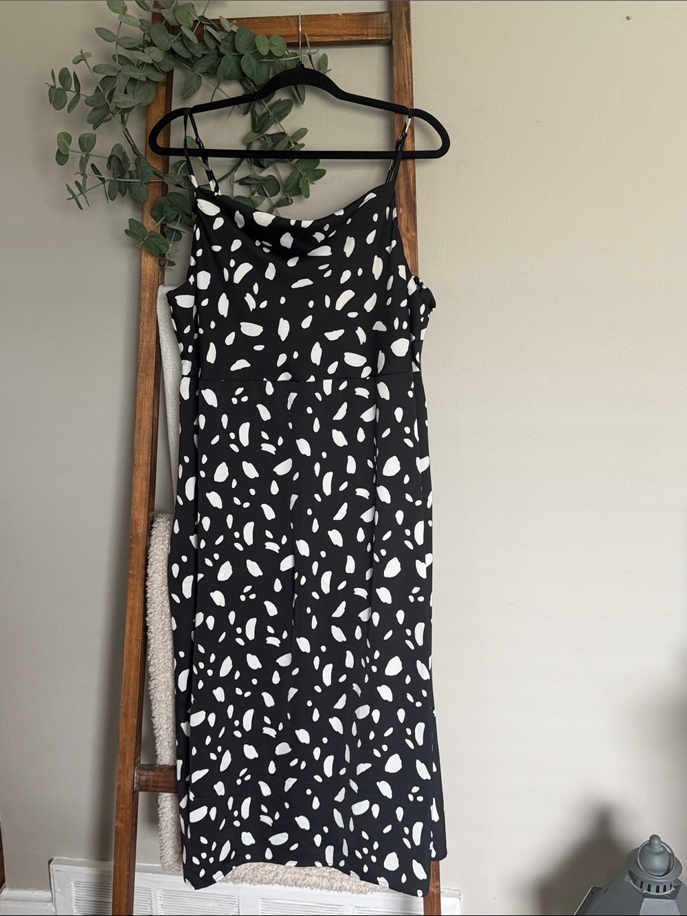 Old Navy Black & White Spotted Midi Slip Dress